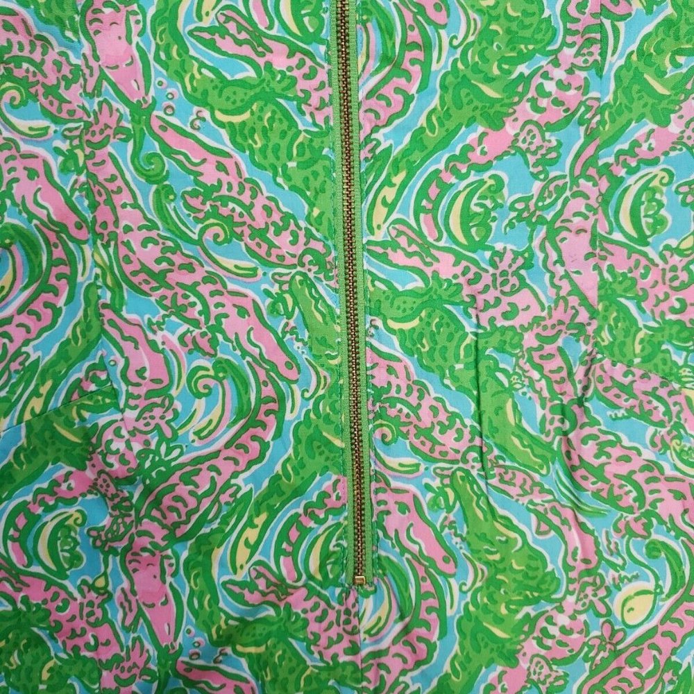 Lilly Pulitzer Green Pink Alligator Print Beaded Dress Size 4 Pink Label scallop - Picture 8 of 9